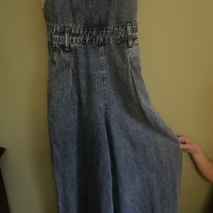 Denim Wide Leg Tie Up Back Jumpsuit